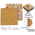 thumbnail image 4 of Inkdotpot Set of 6 Drink Coasters DecorativeNon,SlipCork Base4-inch Square PrintedCoastersEasy Clean- Floral, 4 of 8