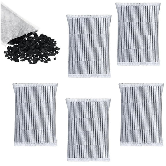 5 Pack Replacement Activated Charcoal Distiller Filters -Activated Charcoal Odor Removing Air Filters,Trash Cans Deodorizer, Activated Carbon Filter Bags for Trash Cans 8 Gallon and Larger