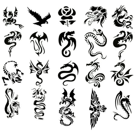 Self Adhesive Airbrush Body Tattoo Stencil Set Book of 20 Dragon Design
