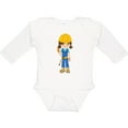 thumbnail image 3 of Inktastic Cute Girl, Construction Worker, Brown Hair Girls Long Sleeve Baby Bodysuit, 3 of 5