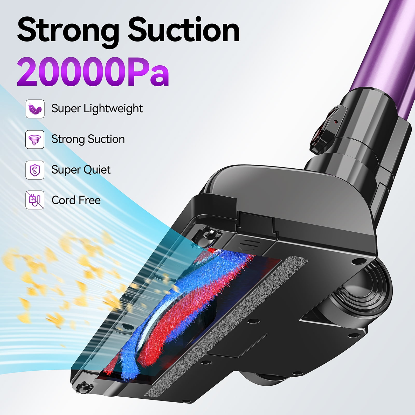 INSE N6P Cordless Vacuum, 20KPa Powerful Vacuum Cleaner with 160W Motor, 4-in-1 Stick Vacuum, Rechargeable Handheld Vacuum Cleaner for Home Hard Floor Carpet Pet Hair - Purple - 2