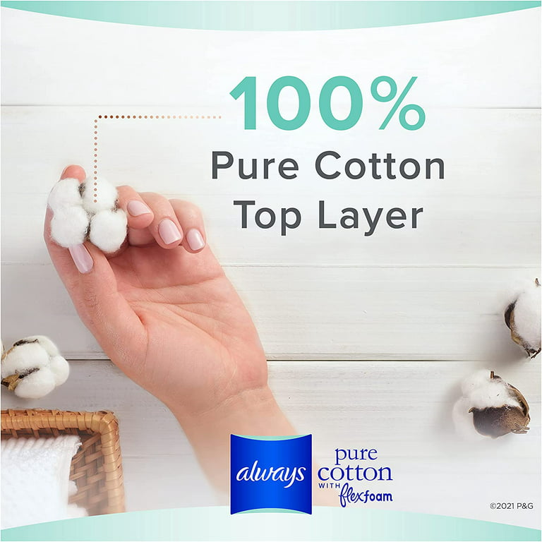 Always Pure Cotton with Flexfoam Pads, Size 2, 80 Count 