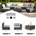 thumbnail image 4 of Grezone 7 Patio Outdoor Furniture Wicker Sectional Sofa Couch Lawn Sectional Black Glass Table, Gray, 4 of 10