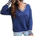 thumbnail image 1 of Suéter de punto holgado con puños a rayas, color azul oscuro, elegante y de invierno para mujer, 1 of 6