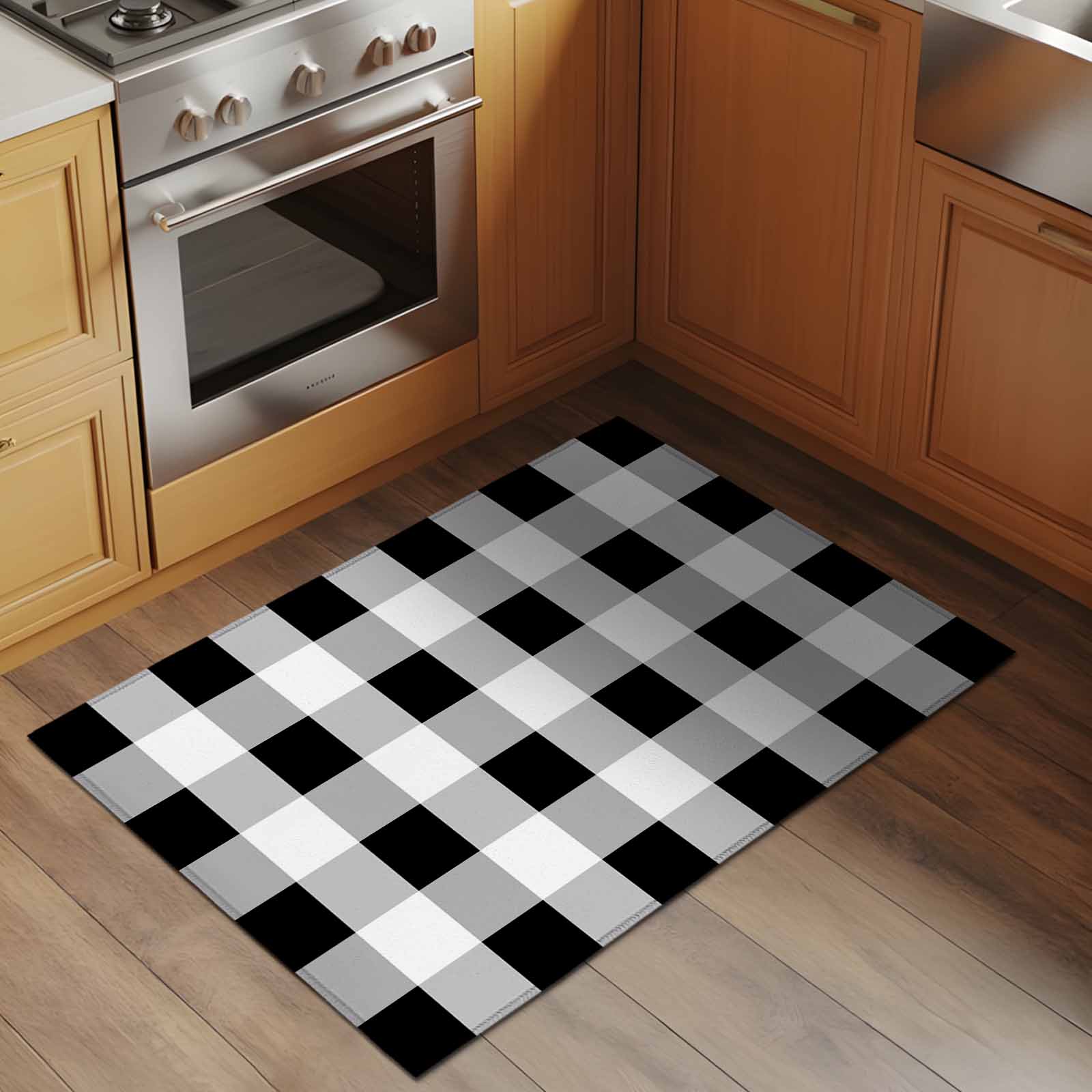 Entrance Runner Rug 2'x3',Black White Plaid Non-slip Doormat for Indoor Outdoor Entrance,Spring Farmhouse Buffalo Checkered Throw Floor Mat for Front Door/Living Room/Bedroom/Bathroom/Kitchen