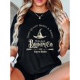 thumbnail image 2 of Women'S Casual Round Neck Short Sleeve T-Shirt, Witch Broom Pattern, Fashionable Geometric Design, Comfortable Summer Top, Knitted Polyester Fabric, All Seasons, Ladies Leisure Sportswear, for Hallow, 2 of 8