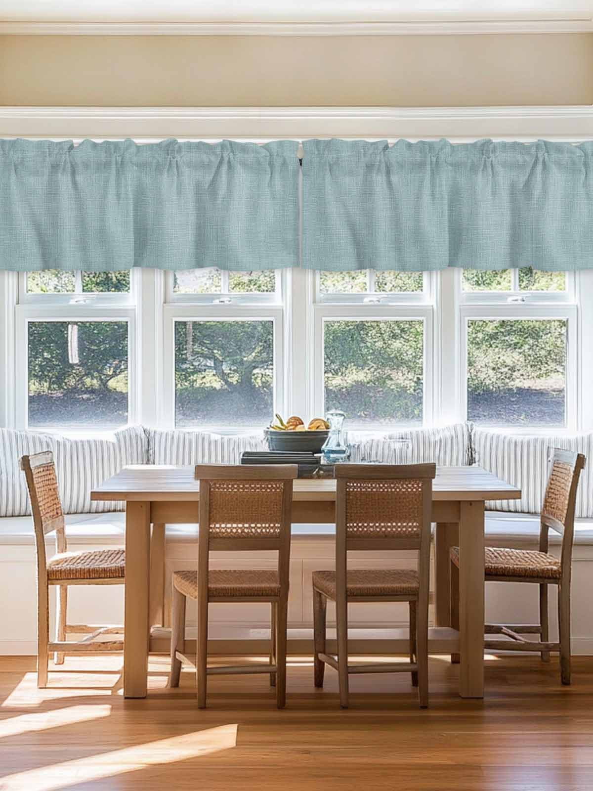 Blue Linen Texture Window Valance, Farmhouse Pure Color 2 Pack Decorative Curtain for Small Windows, Light Filtering Valance with 3” Rod Pocket, 54"W x 18"L
