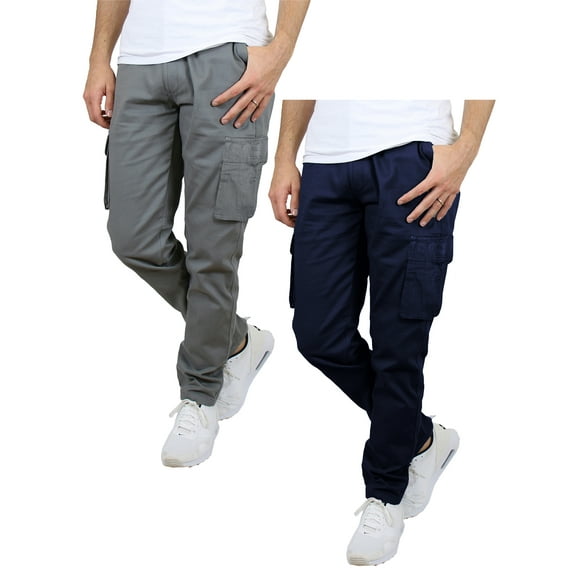 2-Pack Men's Belted Slim Fit Cotton Cargo Pocket Pants (Multiple Inseams)
