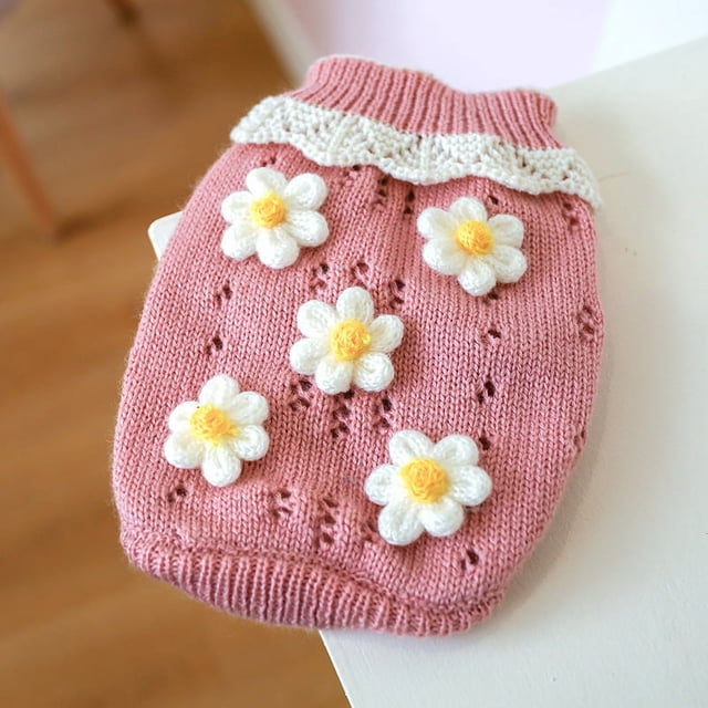 Suéter cálido y cómodo para perros y gatos, ropa para otoño e invierno, suéter con flores