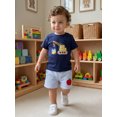 thumbnail image 4 of Cjfdfy Toddler Baby Boys Back to School Outfits Kids Kindergarten Outfits Baby Boy First Day of School Outfit Apple in Tractor Embroidery Short Sleeve T Shirt Tops and Striped Pockets Shorts Set, 4 of 9