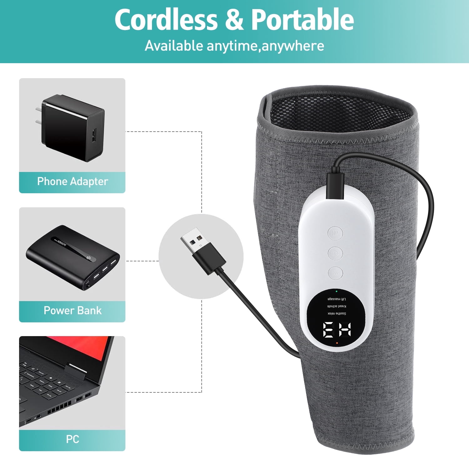 Leg Massager for Circulation, Air Compression Massager for Calf Foot Legs Muscle, 3 Modes 3 Intensities Leg Massager and Heat Calf Wraps Massager for All Size,Relief Leg Muscle Fatigue,2Pcs