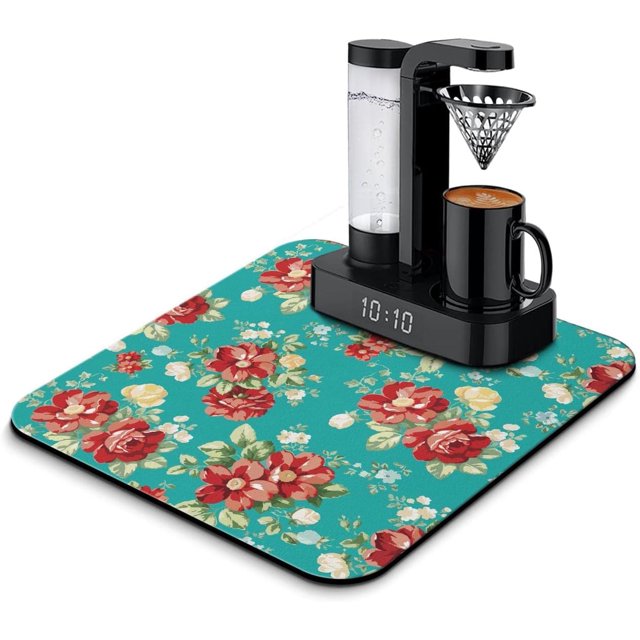 Coffee Bar Mat Accessories for Countertop Absorbent Hide Stain Rubber Backed Dish Drying Mats for Kitchen Counter Draining Pad Decor Gift Fit Under Coffee Maker Coffee Pot Espresso Machine (18x16in)