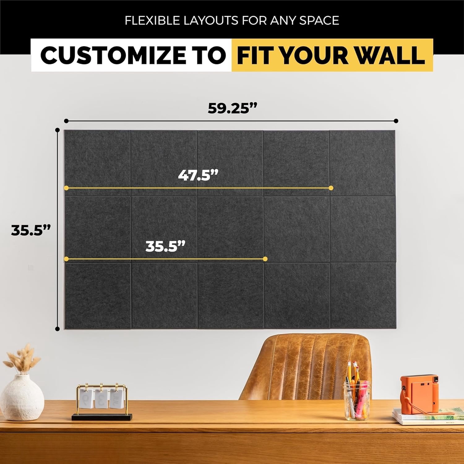 Cork Boards for Office, Dart Board Wall Protector, 59"x36" | 15 Pack | Black Bulletin Board, Cork Board, Cork Board Squares, Homasote Board, Bulletin Board Tiles (Gray Black)