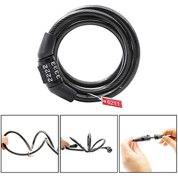 Durable Self-Coiling Bike Cable Lock - Resettable Combination Security Lock with Mount, Weather-Resistant PVC and ABS Material, Strong Saw and Water Resistance, Easy No-Key Operation