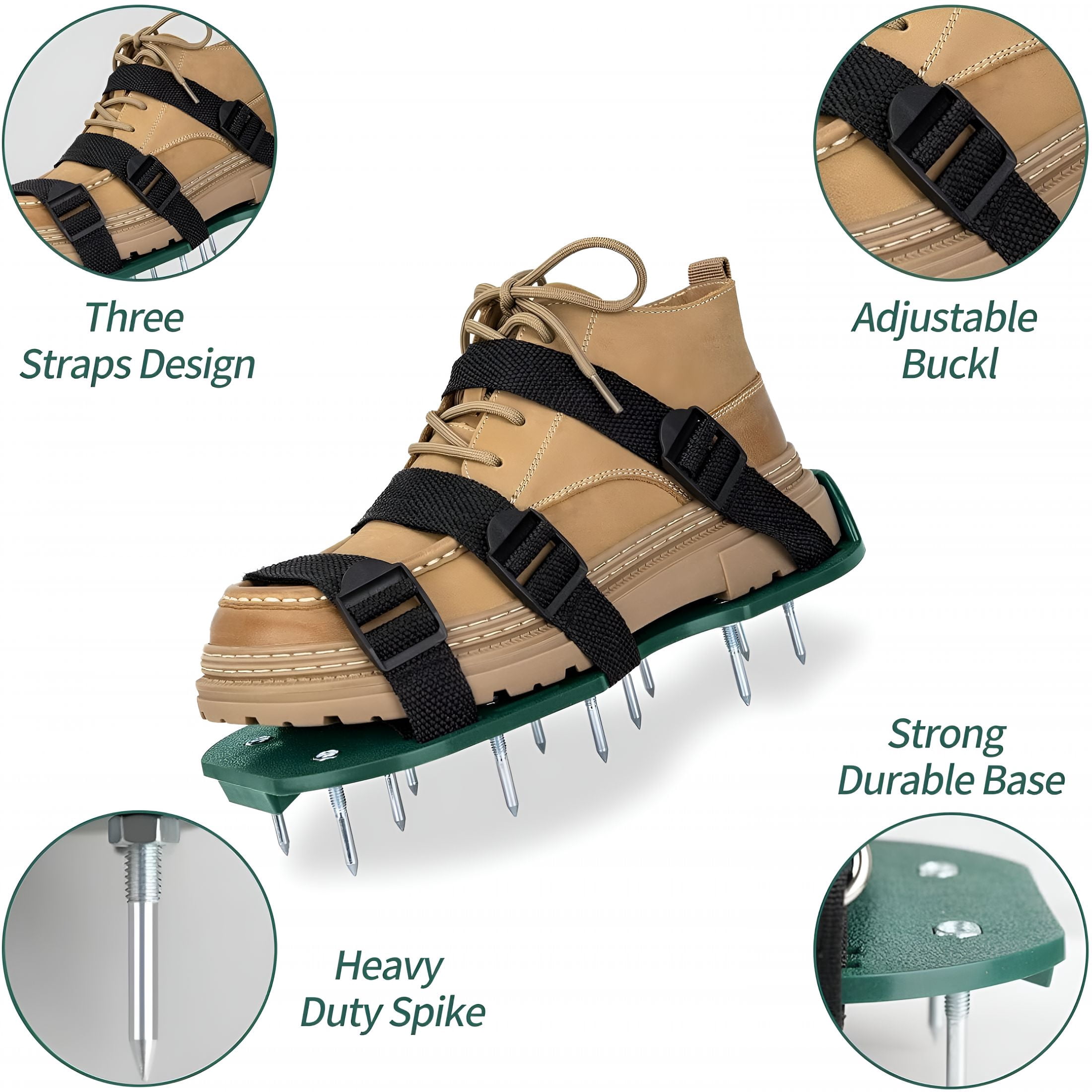 ZHZFKQ Lawn Aerator Shoes, One Size Fits All Aerator Shoes with Adjustable Triple Straps, Easy Walk-On Aeration with Heavy Duty Metal Spikes for Yard & Garden Use