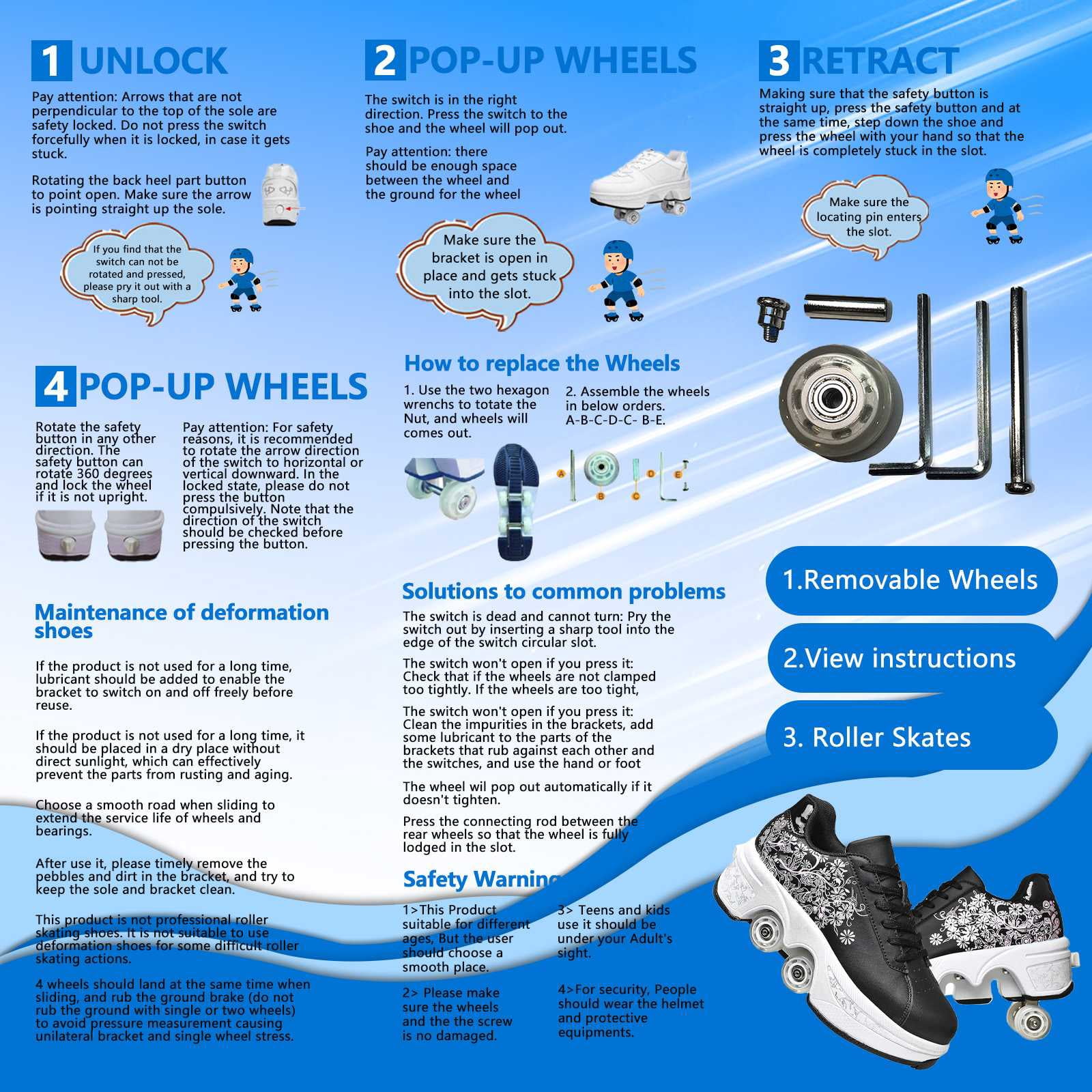 Roller Skate Shoes for men,Double-Row Deform Wheel Shoe Skate,Shoes with Wheel,2-in-1 Adult Parkour Roller Shoes Suitable for Outdoor Fun, Fitness