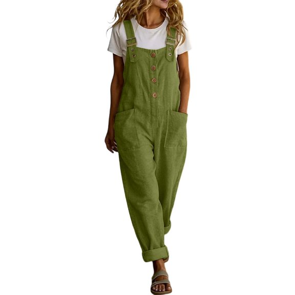 Fgnfyis Womens Overalls Summer Solid Color Pocket Straight Leg Jumpsuit Casual Loose Fit Piece Rompers for Women Green XL
