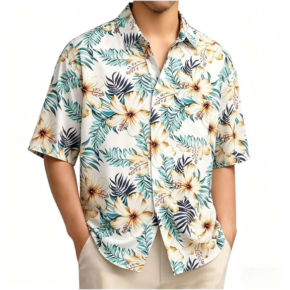 Hawaiian Shirts For Men Casual Button Down Short Sleeve Tops Summer Breathable Comfy Tropical Printed Beach Vacation Shirt,Sizes M-3XL