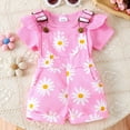 thumbnail image 2 of TZEWGL Summer Outfit Set Pure Color Short Sleeve Romprer With Printed Overalls Adjustable Straps Floral Print Jumpsuit For Baby Toddler Girls size 3-6M, 2 of 8