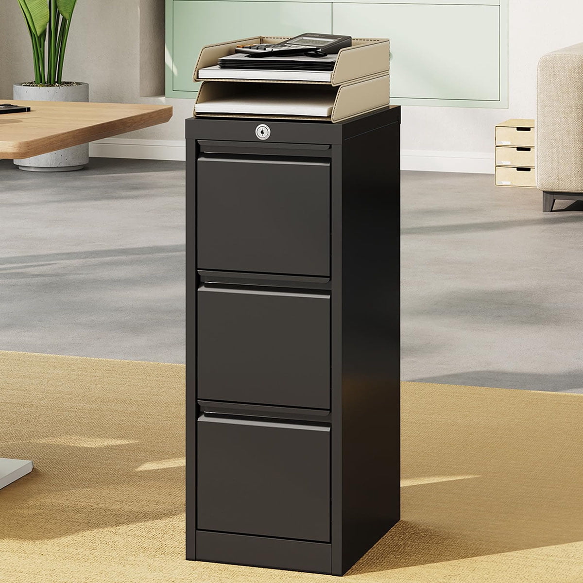 Ataucjin File Cabinet, 3-Drawer Metal File Cabinet with Lock, Legal/A4 Folders for Home, Office, Assembly Required