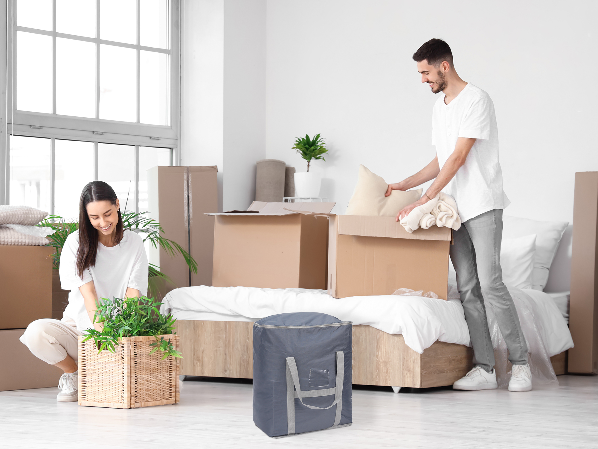 Unique Bargains 1 Pack Clothes Storage Bags Moving Bags Gray 20*16*20in