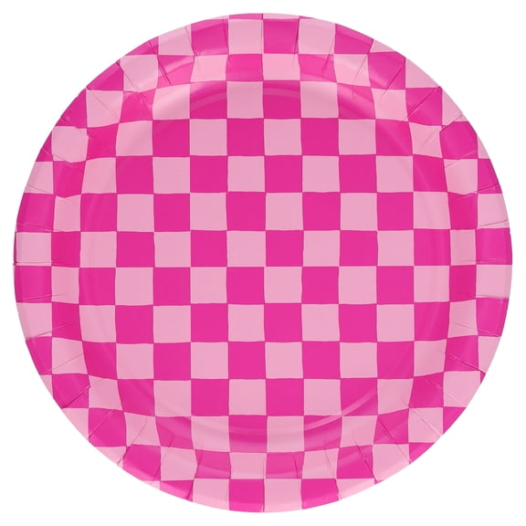 Checkered Disposable Paper Plates, 9", Pink, 20 Count, by Way To Celebrate
