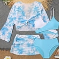 thumbnail image 2 of Odeerbi 8-12 Años Niñas Hawaiana Estampado Tropical de 4 Piezas Traje de Baño Conjunto de Bloque de Color de Verano Conjunto de Bikini + Cubierta de Manga Larga + Cubiertas de Sarong, 2 of 9
