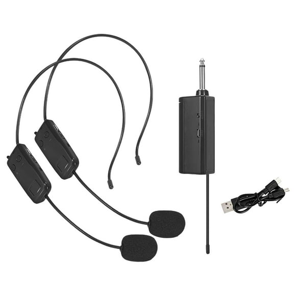 Micrófono de diadema inalámbrico multiusos para portátiles, amplificador de voz y guías turísticos. Auriculares duales