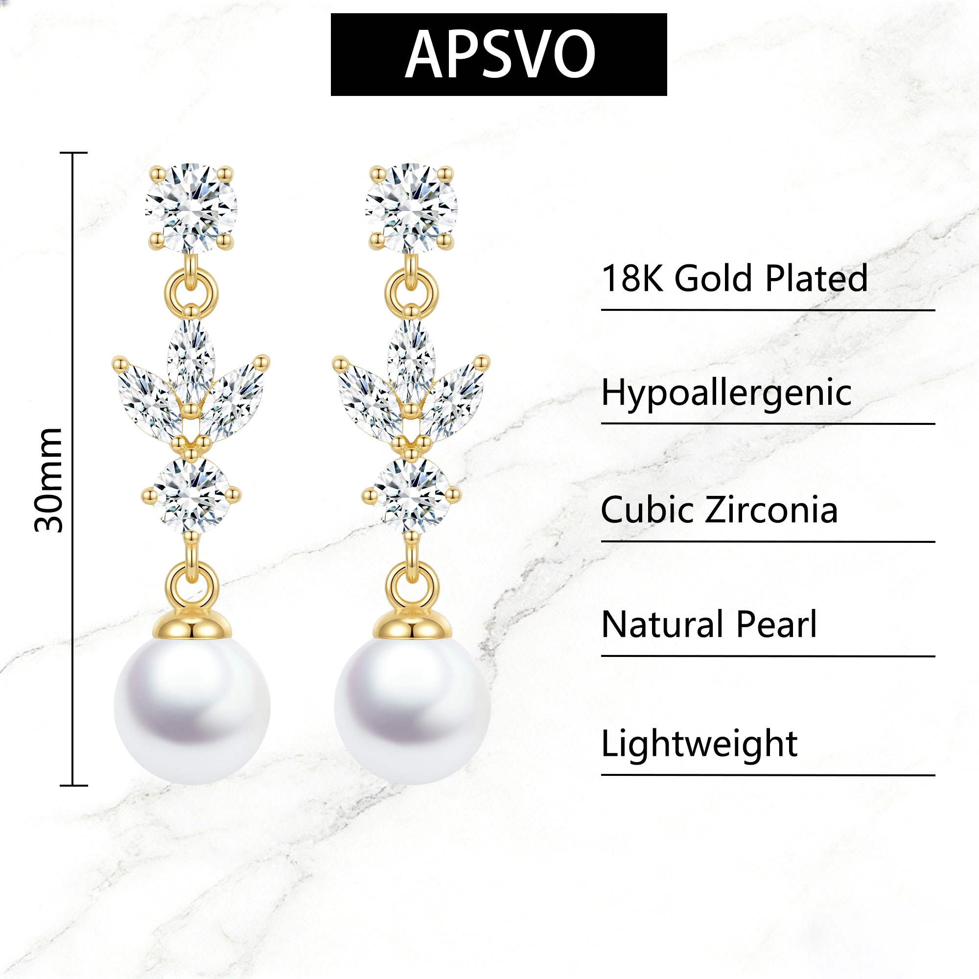 APSVO 18K Gold Plated Pearl Drop Earrings photo 4