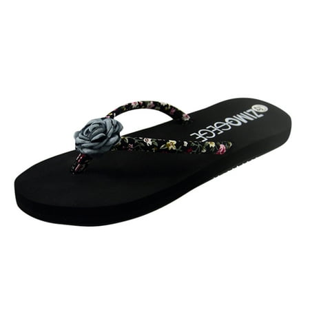 VerPetridure Women s Heeled Sandals Women s Fashion Floral Wedges Non-slip Flat Heel Flip-flops Slippers Shoes