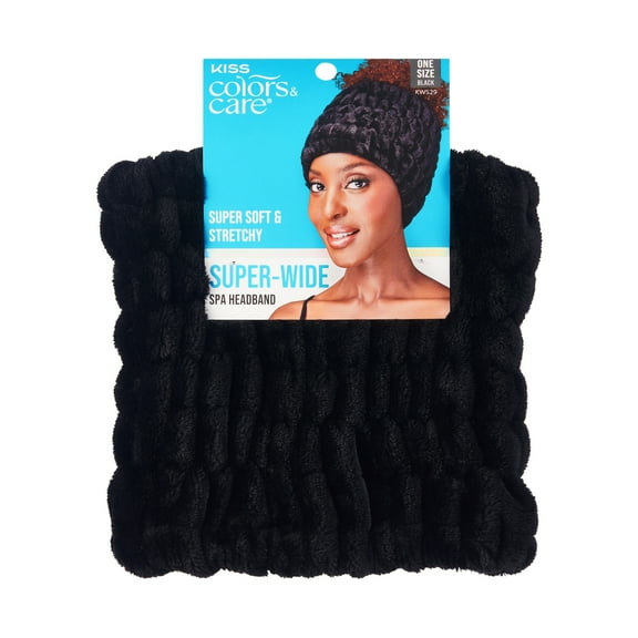 KISS Colors & Care Super Wide Spa Headband, Absorbent Soft & Stretchy Plush, Black