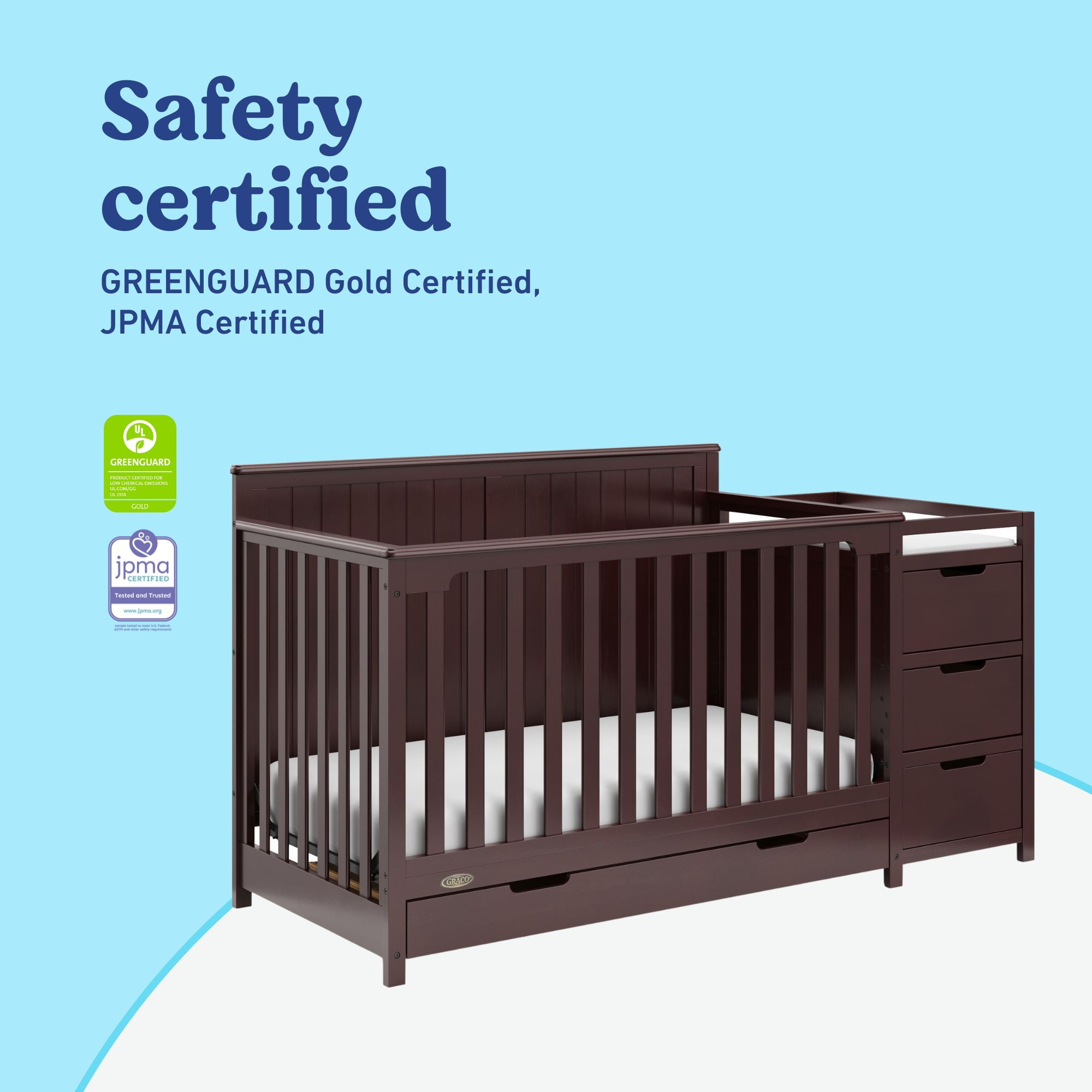 Graco Hadley 5-in-1 Convertible Baby Crib and Changer with Drawer, Espresso