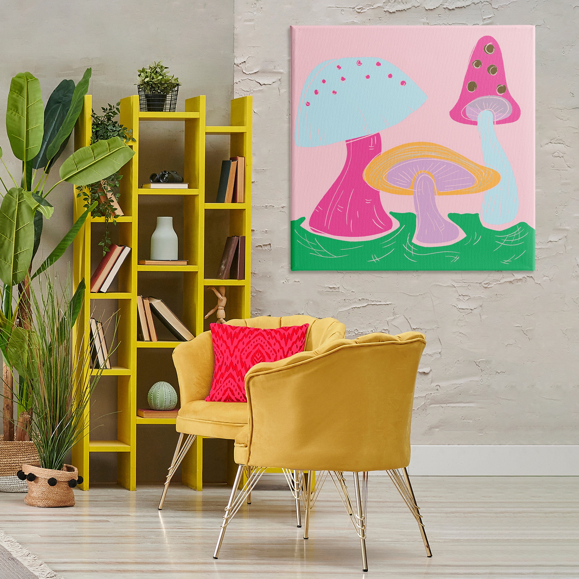 Stupell Industries Groovy Mushrooms Dancing Plants & Flowers Painting Wrapped Canvas Art Print Wall Art, 36 x 36