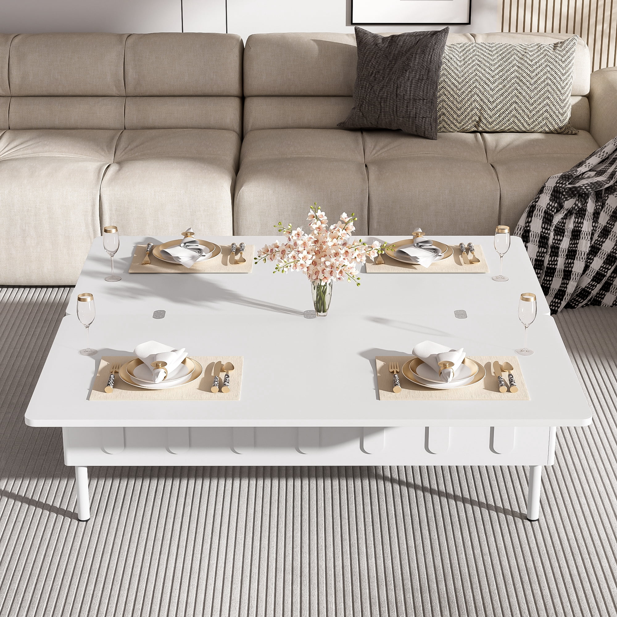 Euroco Modern Lift-Top Convertible Coffee Table – Multifunctional Workstation, Dining & Storage Table for Small Spaces