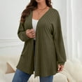 thumbnail image 4 of Brondbend Women's Cardigans Knitted Sweater Womens Long Sleeve Solid Color Stripe Open Front Casual Outerwear Loose Fit Fall Winter Fashion Work Party Going out Comfortable Coat,Army Green, 4 of 7