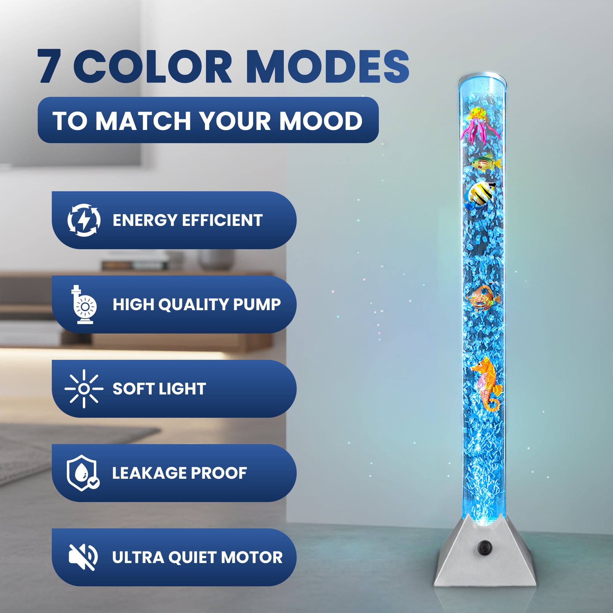 Brewish 3Ft Sensory Bubble Floor Lamp with Bubble Regulator Knob, 7 Color Changing LED Night Light, Artificial Fish Tank for Autism, Fake Aquarium Lamp, Perfect Gift