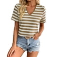 thumbnail image 3 of ClodeEU Women's V Neck Striped Short Sleeve T-Shirt, Casual Loose Fit Summer Tee Khaki,Women's Plus L, 3 of 7