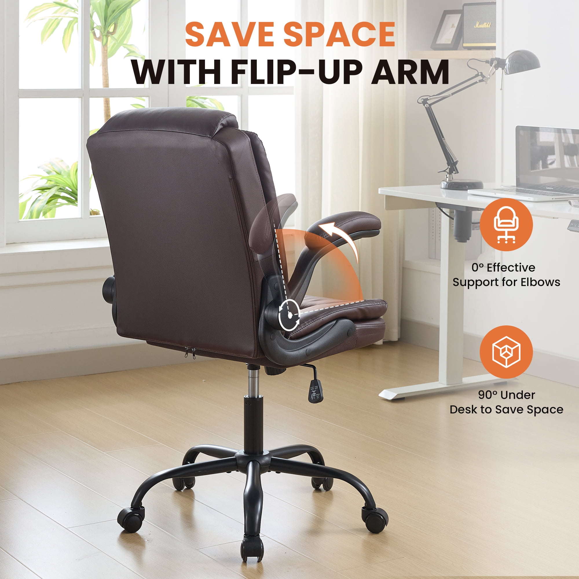 Fantasylab Executive Ergonomic 300LBS PU Leather Home Office Desk Chair, Computer Desk Chair with Adjustable Armrest,BROWN
