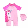 thumbnail image 1 of HAWEE Swimsuit for Girls One Piece Swimwear Unicorn Bathing Suit Short Sleeve Rash Guard Swimwear Zip with Hat, 1 of 6