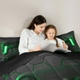 thumbnail image 5 of Game Bedding Sets ,Gaming Comforter Set Full, Gamer Duvet Set Neon Lights Gamepad Bed Set For Teen Men Bedroom,Geometry Honeycomb Hexagon Comforter With 2 Pillow Shams,Green Grey, 5 of 7