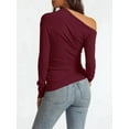 thumbnail image 2 of Women'S Off Shoulder Tops Dressy Long Sleeve Asymmetrical Slim Fit Going Out Fall Blouse Ruched Shirts Wine Red S, 2 of 5