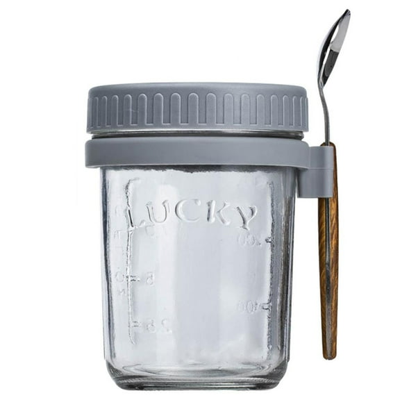 Adifare 10oz Overnight Oats Container With Lid and Spoon Portable Overnight Oatmeal Cup With Measurement Marks Wide Mouth Mason Jars Breakfast Cup For Salads Cereal Milk