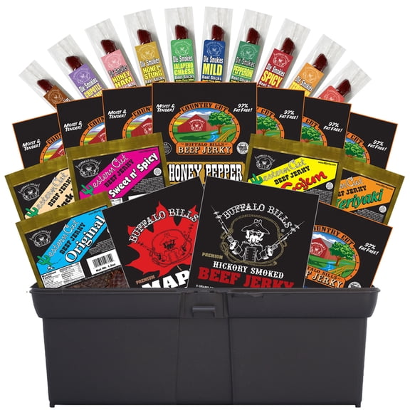 Buffalo Bills 25-Piece Beef Jerky & Beef Stick Sampler Gift Tool Box (filled with 25 assorted packs)