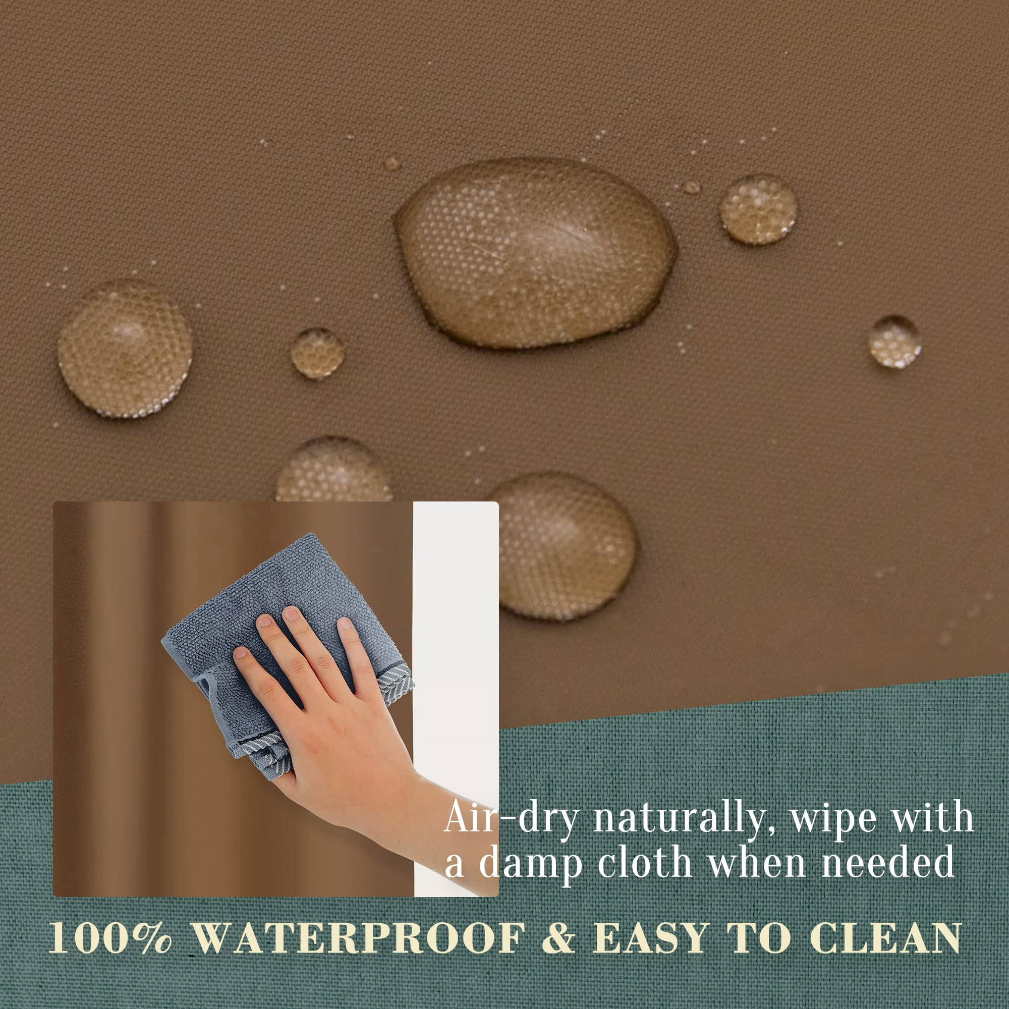 No Hook Peva Shower Curtain Or Liner - 8g Heavy Duty Brown Bathroom Hooks Required  Waterproof Plastic & Pvc Free Standard Size 71 X 74
