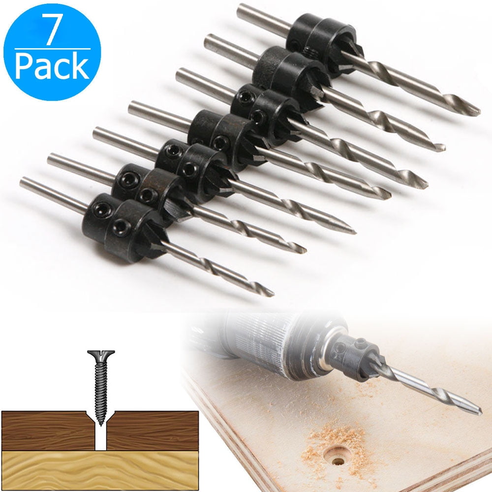 7-pack Adjustable Countersink Drill Bit Set, with Depth Stop Collars Woodworking & Wrench,... by EEEKit