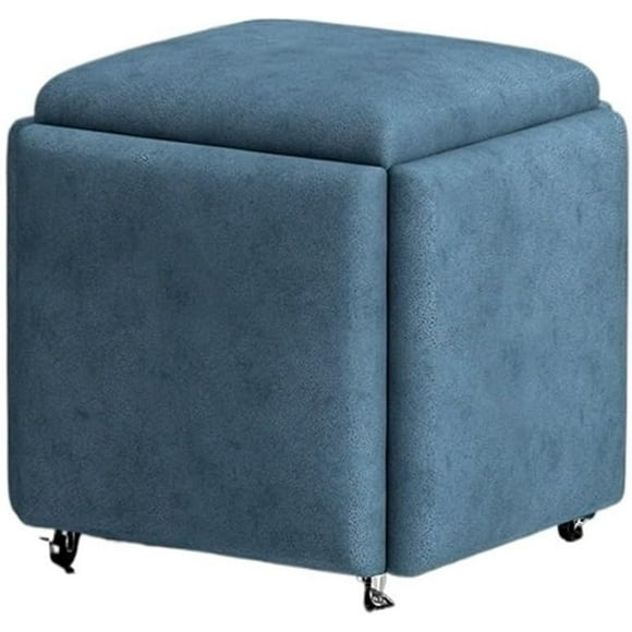 5 in 1 Sofa Stool, 15in Stackable Nesting Ottoman Foot Rest with Swivel Casters, Multifunctional Makeup Stool (Color : Blue)