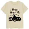 thumbnail image 4 of Zylarhe Kids Halloween Tops Children Fashionable Casual Letter Round Neck Short Sleeve T Shirt for Kids Beige 140, 4 of 4
