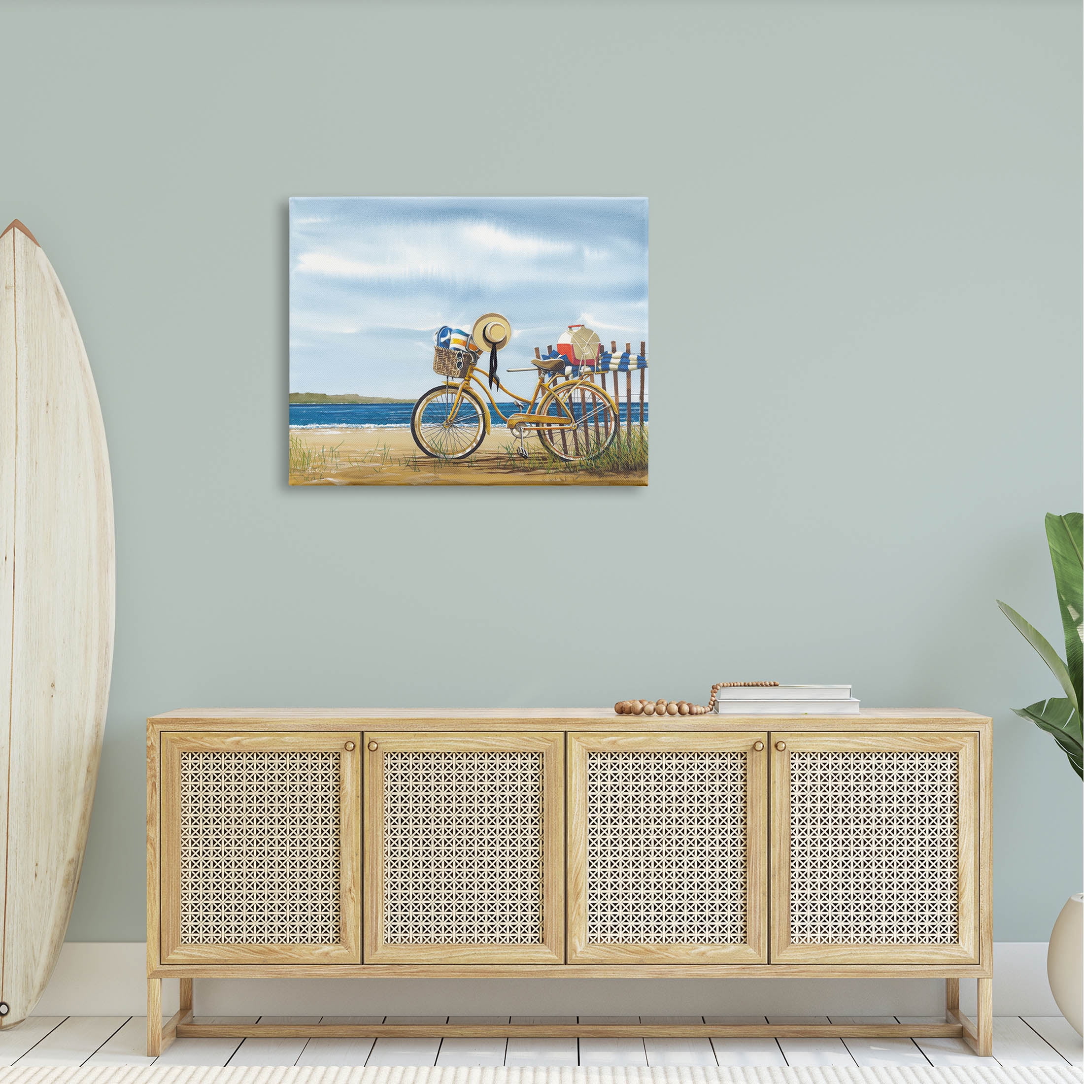 Summer Bike Beach Day Waves Coastal Painting Gallery Wrapped Canvas Print Wall Art
