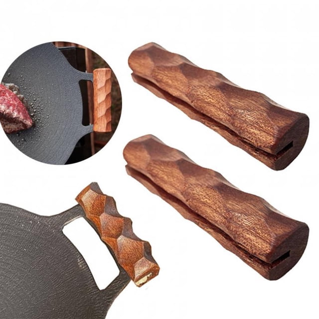 Asas de Sartén para Barbacoa, Cocina Resistente Al Calor, Mangas con Mango de Madera Antiescaldado para Pescar, Sartén para Asar DYNWAVEMX Asa de sartén para barbacoa