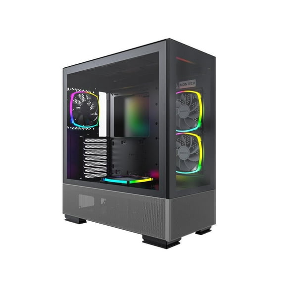 Montech Sky Two ATX Gaming Mid Tower Computer Case | Dual Tempered Glass | 4X PWM ARGB Fans Pre-Installed | Type C | High Airflow Performance | Black